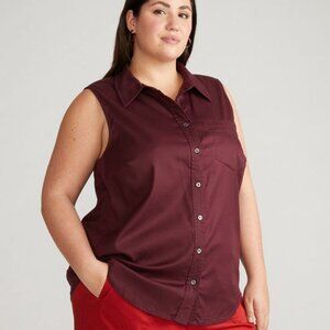 NWT Universal Standard Perfect Tencel Chambray Sleeveless Shirt in Black Cherry